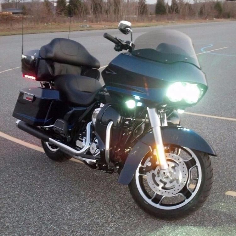 Double 5.75" 5-3/4" LED Headlight for Harley Motorcycle Black Motorcycle Projector 45W LED Lamp Headlight