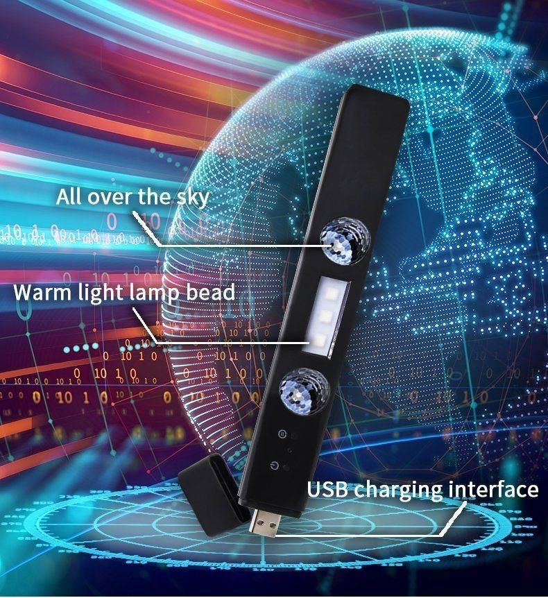 RGB Car LED Atmosphere Light 5 Modes USB Rechargeable Roof Star Ambient Lamp with Remote Control for Auto Interior Decoration
