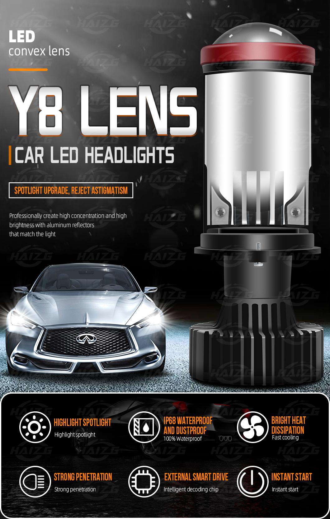 Haizg Double Beam H4 Y8 Lens Spotlight Car LED Headlight