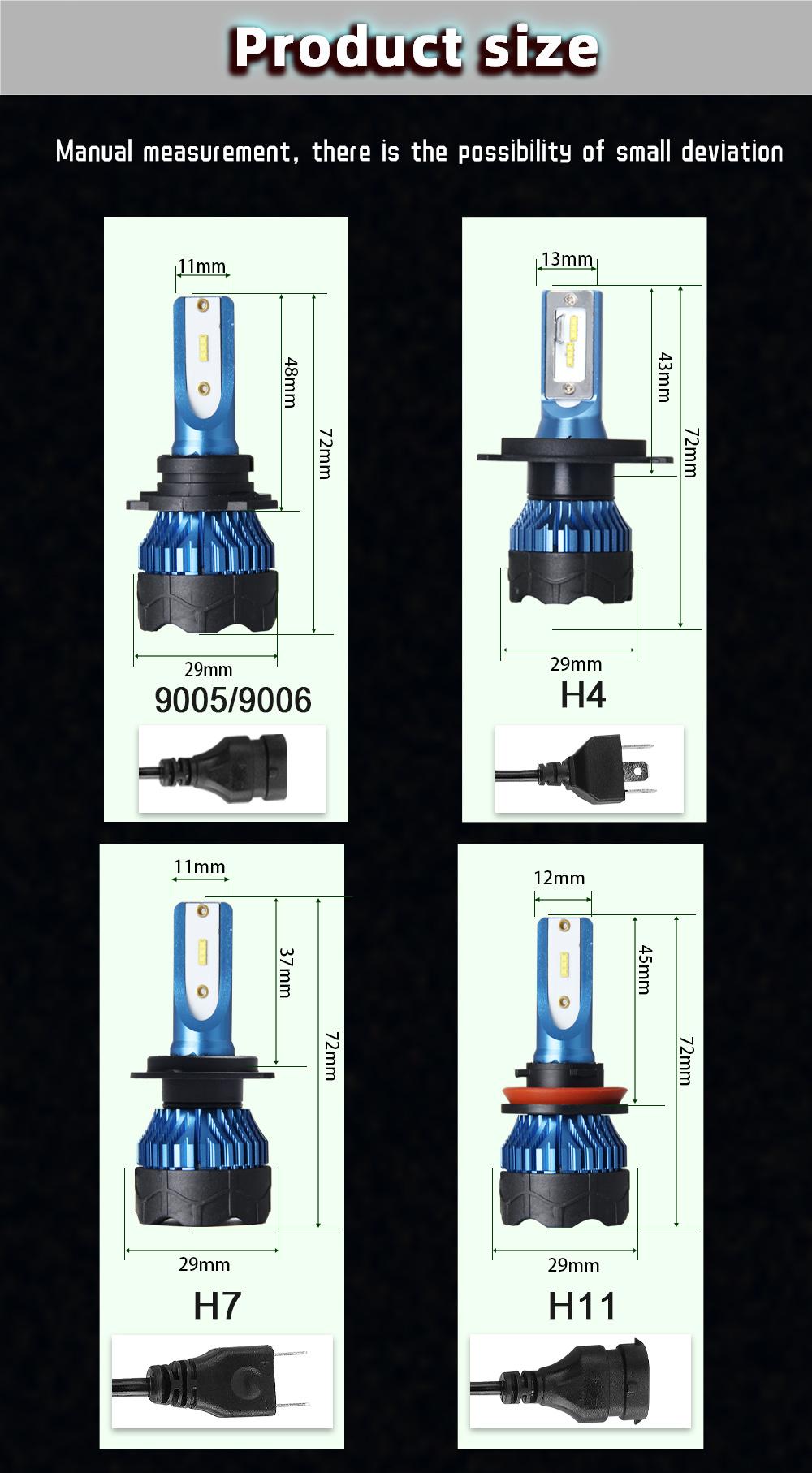 LED Car Headlight H7 H4 H11 H1 9005 9006 72W 12000lm/Pair Turbo LED Bulbs Csp Headlamp 12V Hb3 Hb4 H8 H9 H11 Fog Lights