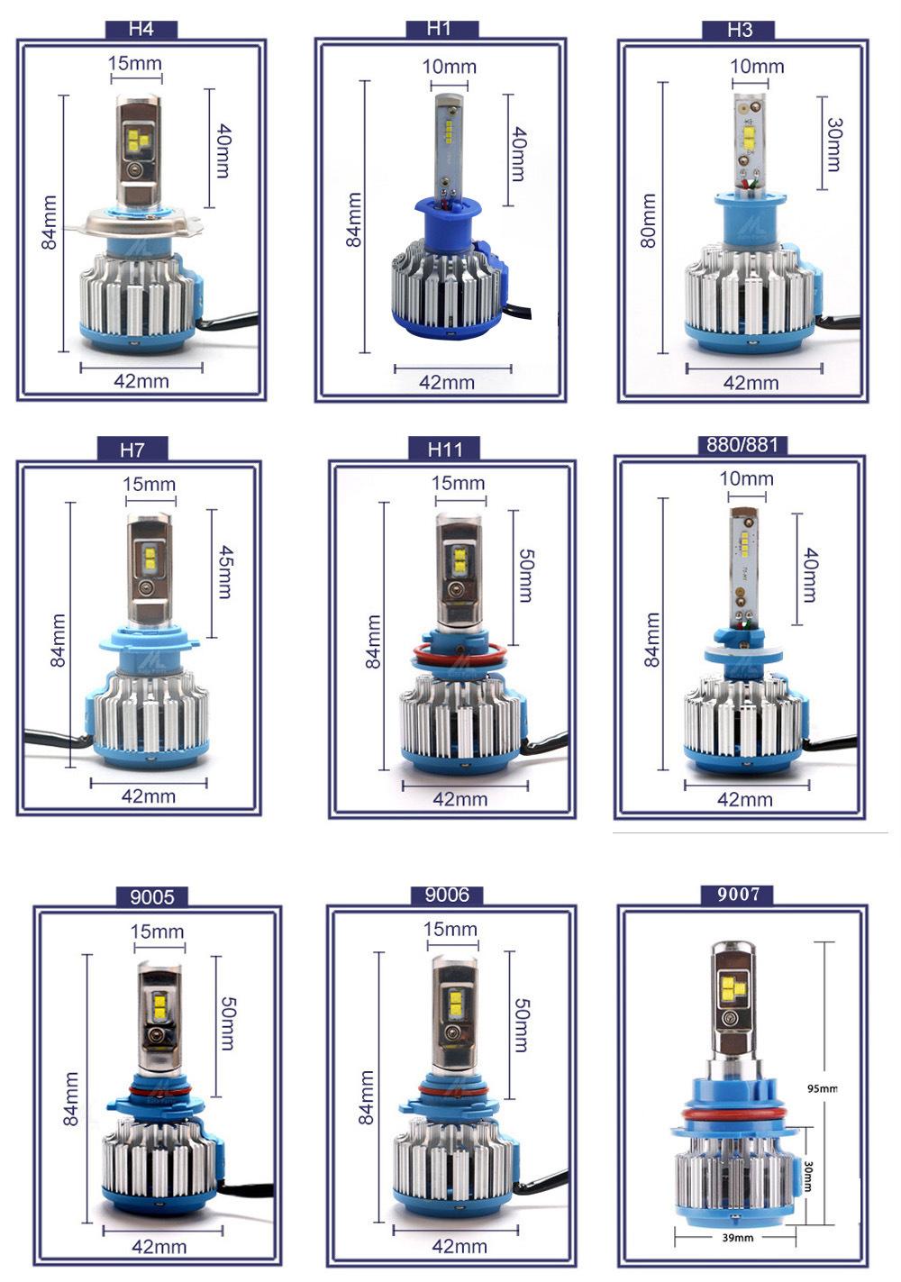 High Quality T1 H4 LED Car Headlight H7 LED H1 H3 H11 880 H13 9005 9006 9007 9004 80W 70W 8000lm Auto Front Bulb Automobiles Headlight