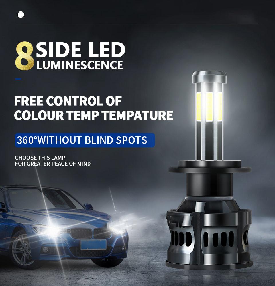 High Power 8 Sides LED Car Headlights 150W 16000lm 9-32V 6000/6500K H4 H1 H7 9006 Csp Chip LED Bulb Auto Fog Light Car Headlight Canbus