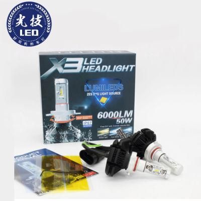 X3 H4 LED H7 H11 LED H1 Auto Car Headlight 50W 8000lm 6000K 9005 Hb3 9006 Hb4 Automobile Headlight All in One Csp Lamp