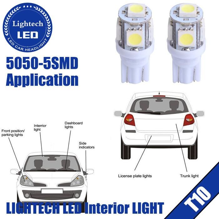 Lightech Wholesale Automobile Interior Light T5 W5w Ice Blue White Red Yellow Pink Purple Green 12V Canbus Map Light 5SMD 5050 T10