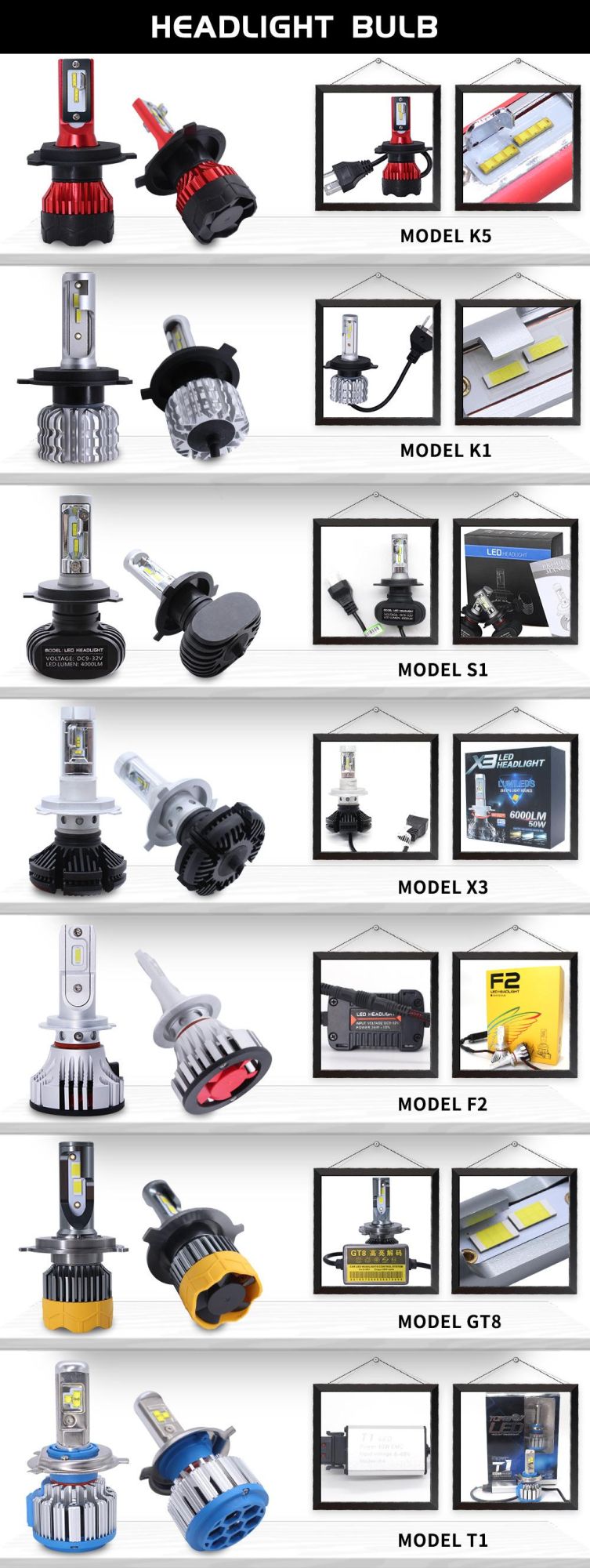 12000lm 60W K5 H1 Auto Lamp with Car LED Lights H13 9007 S1 and S2 8000lm Auto Light
