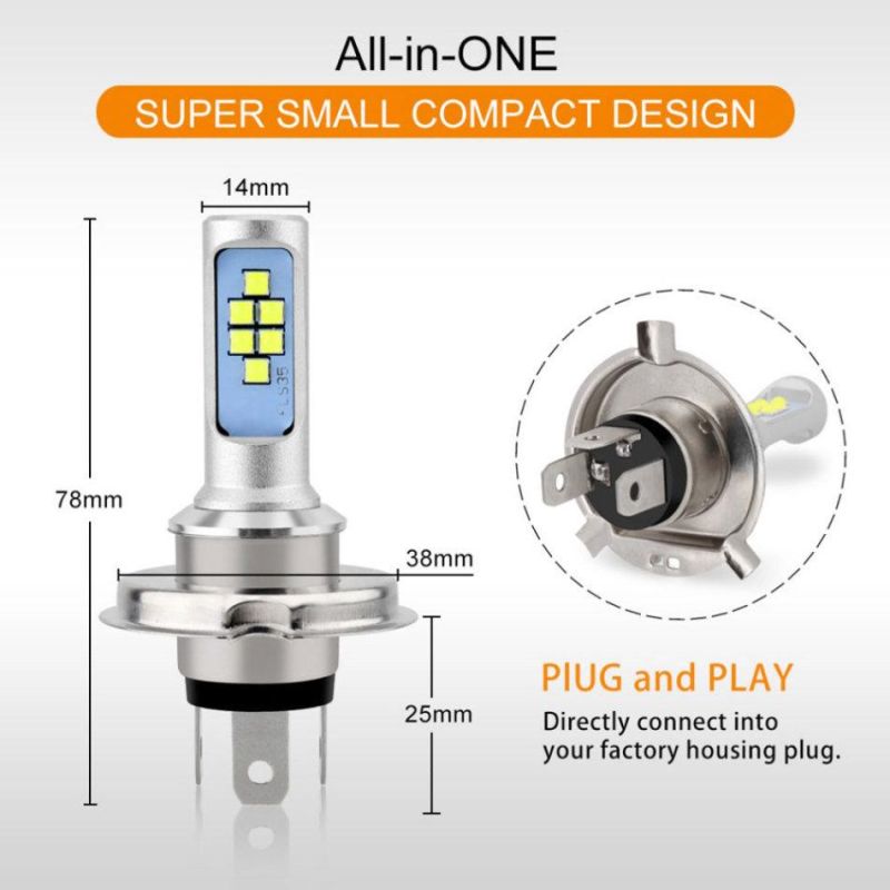 LED Motorcycle Light H4 HS1 6000K 2000lm Auto Lamps