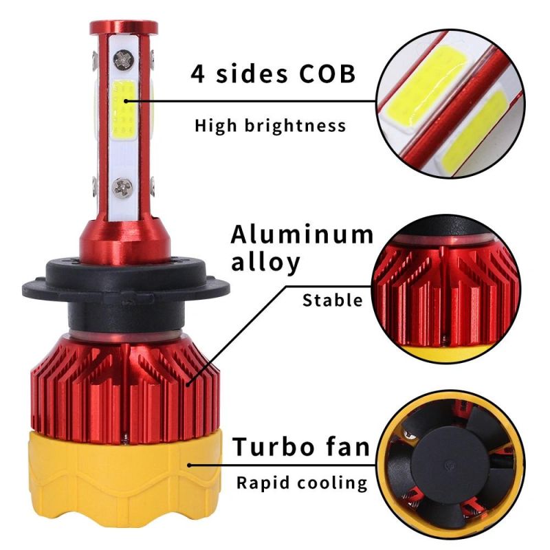 K7 50W 10000lm 4sides COB Chips LED Bulbs H7 H4 9007 LED Light Headlamp for Car
