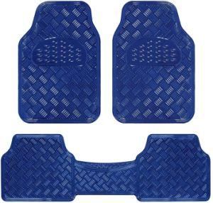 Universal Fit 3-Piece Set Metallic Design Car Floor Mat-Heavy Duty All Weather with Rubber Backing (Wine Red)