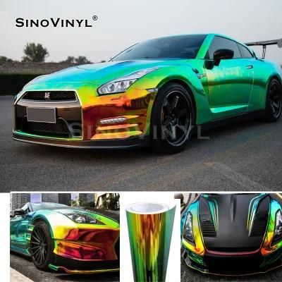 SINOVINYL Chrome Rainbow Ammolite Green Holographic High Polymer PVC Car Wrap Sticker Vehicle Vinyl