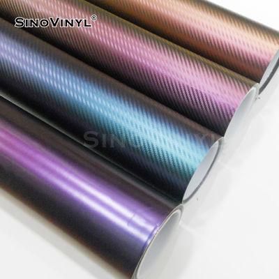 SINOVINYL Factory Price Red Purple Chameleon Carbon Fiber Vinyl Sticker Creative Car Stickers