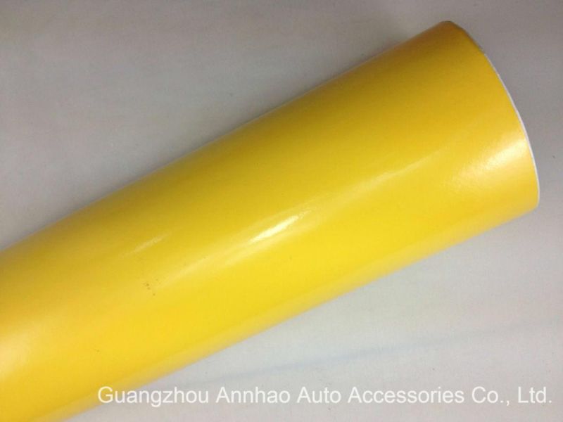 PVC Self Adhesive Glossy Car Vinyl Film Yellow Sticker Roll with Bubble Free