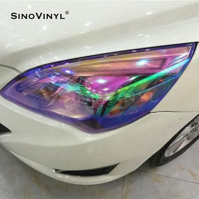 SINOVINYL Self Adhesive Car Light Decoration Vinyl Wrap Chameleon Fluorescent Yellow Film For Car Headlight Vinyl Sticker Carlight Tint Film