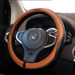 Orange Genuine Leather Steering Wheel Cover for Diameter 38cm
