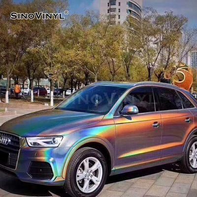 SINOVINYL Laser Iridescent Laser Diamond Wrap Silver Car Sheet Vinyl For Vehicle Van Decoration