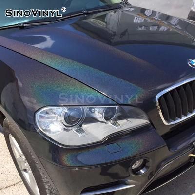 SINOVINYL 1.52*18 Metre Grey Iridescence Holographic Chrome Vinyl Wrap Full Body Vehicle Film