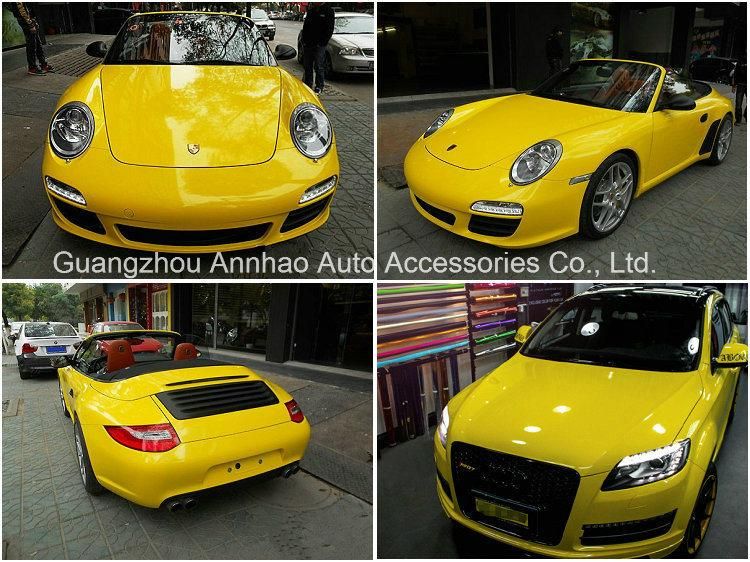 PVC Self Adhesive Glossy Car Vinyl Film Yellow Sticker Roll with Bubble Free