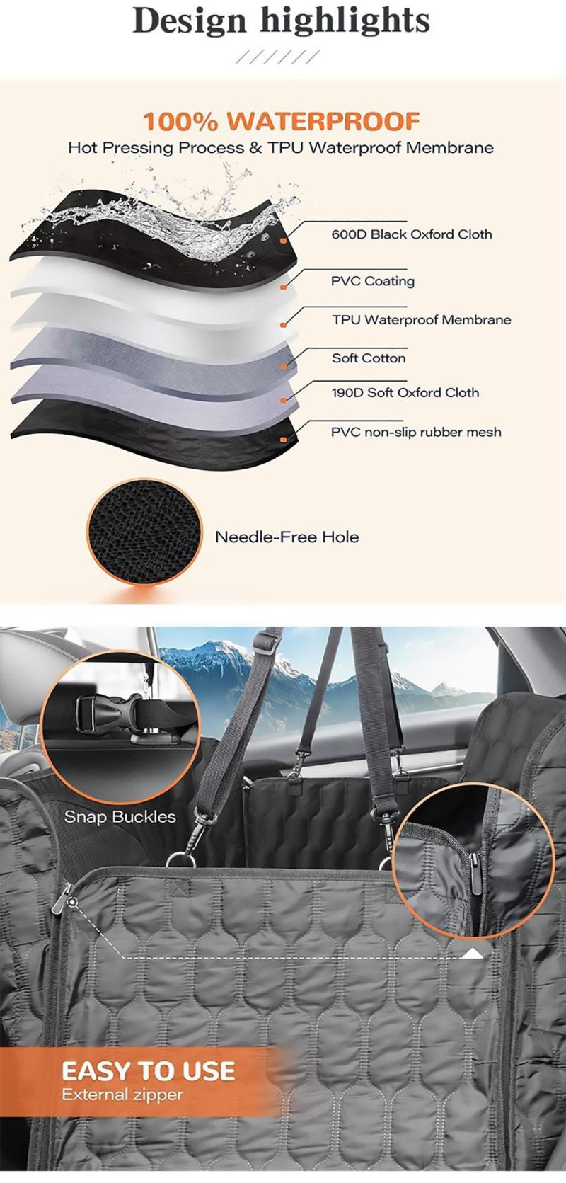 Wholesale Waterproof Dog Car Seat Covers with Mesh Window
