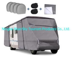Rvmasking 500d Top Class C Cover RV Cover Upgraded Waterproof Camper Cover for 29&prime; - 32&prime; RV Camper Motorhome with 4 Tire Covers, Gutter Cover