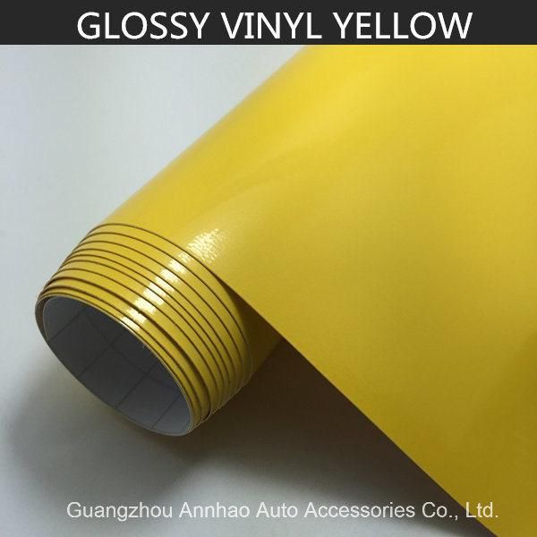 PVC Self Adhesive Glossy Car Vinyl Film Yellow Sticker Roll with Bubble Free