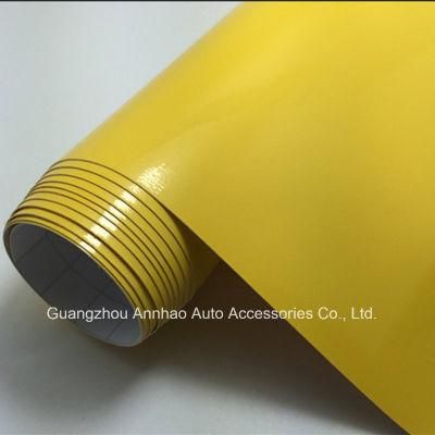 PVC Self Adhesive Glossy Car Vinyl Film Yellow Sticker Roll with Bubble Free