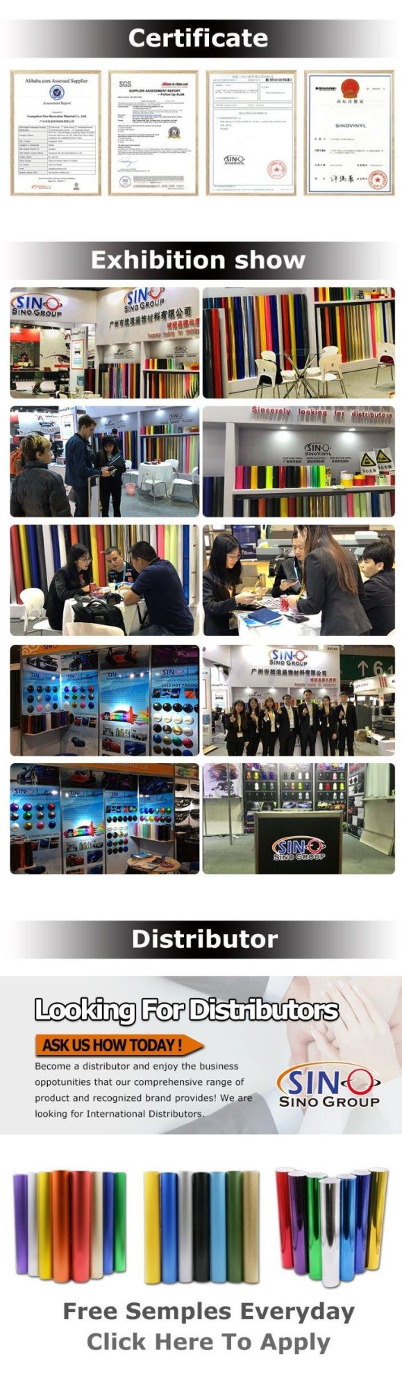 SINOVINYL Easy Install Air Bubble Free Super Stretchable Super Gloss Self-adhesive PVC Film Car