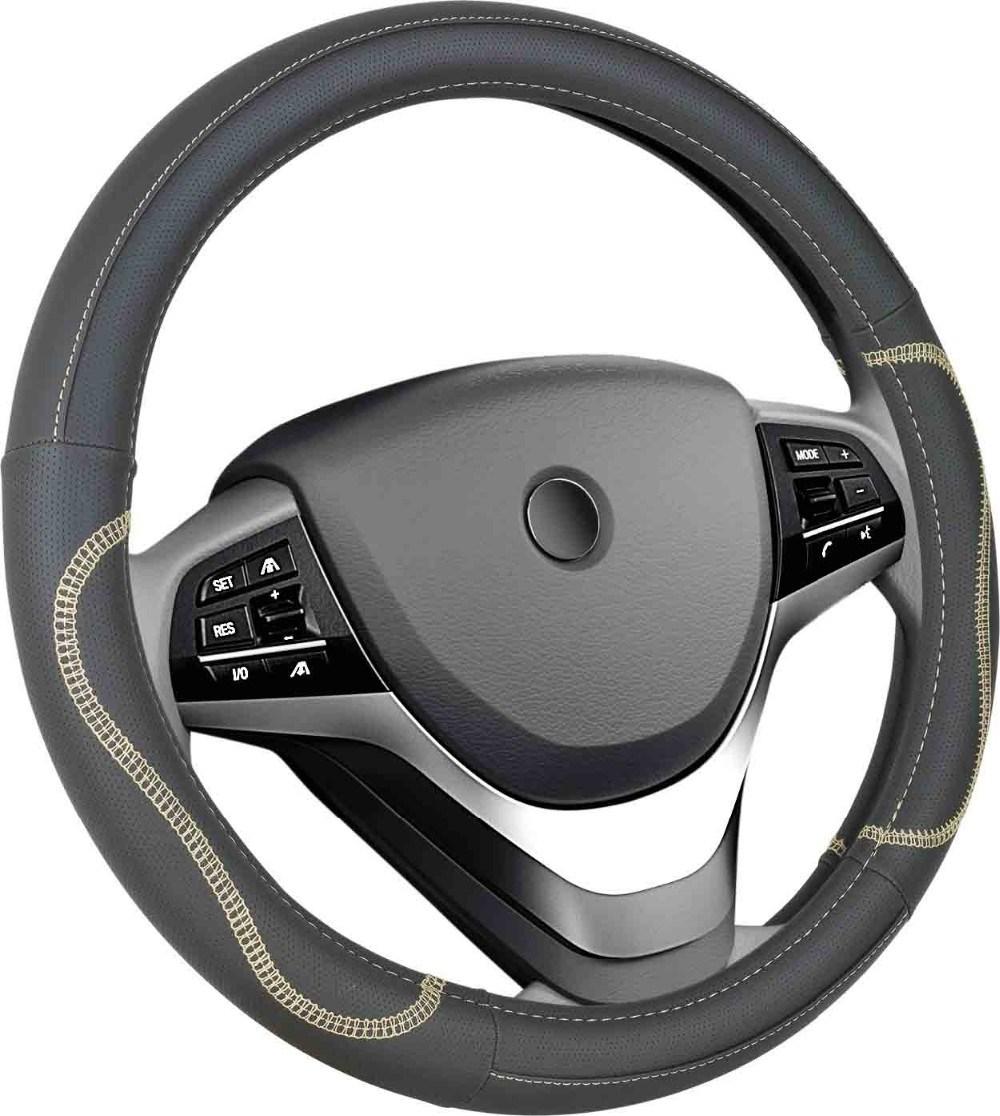 Car Steering Wheel Cover Universal 15 Inch with Grip Contours, Leather Auto for Men and Women Non-Slip Breathable Soft and Comfortable