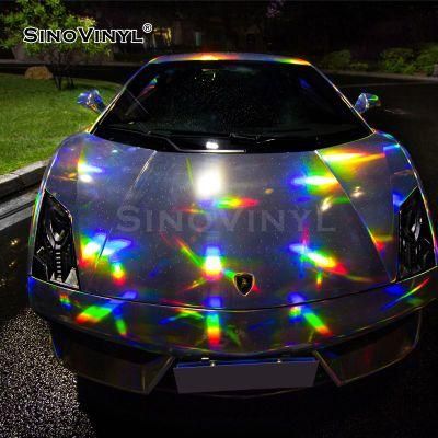 SINOVINYL Popular Chrome Laser Holographic Self Adhesive Car Stickers Roll Car Auto Wrap Vinyl