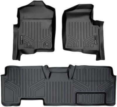 Floor Mats 2 Row Liner Set Black for 2011-2014 Ford F-150 Supercab Non Flow Center Console