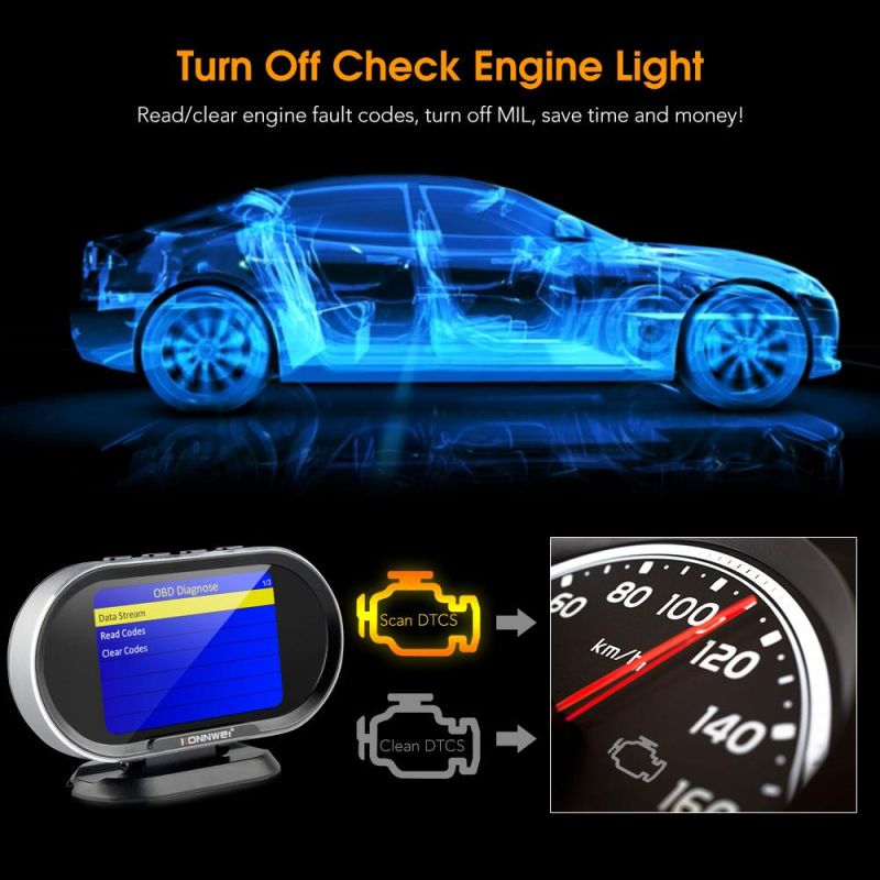 Konnwei Kw206 Car on-Board Computer Car Digital Computer Display OBD2 Scanner Fuel Consumption Water Temperature Gauge Speedometer Hud