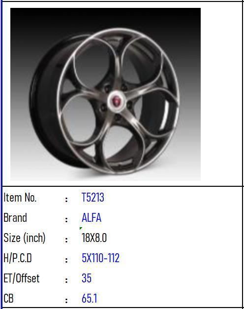 T5213 Aluminium Alloy Car Wheel Rim Auto Aftermarket Wheel