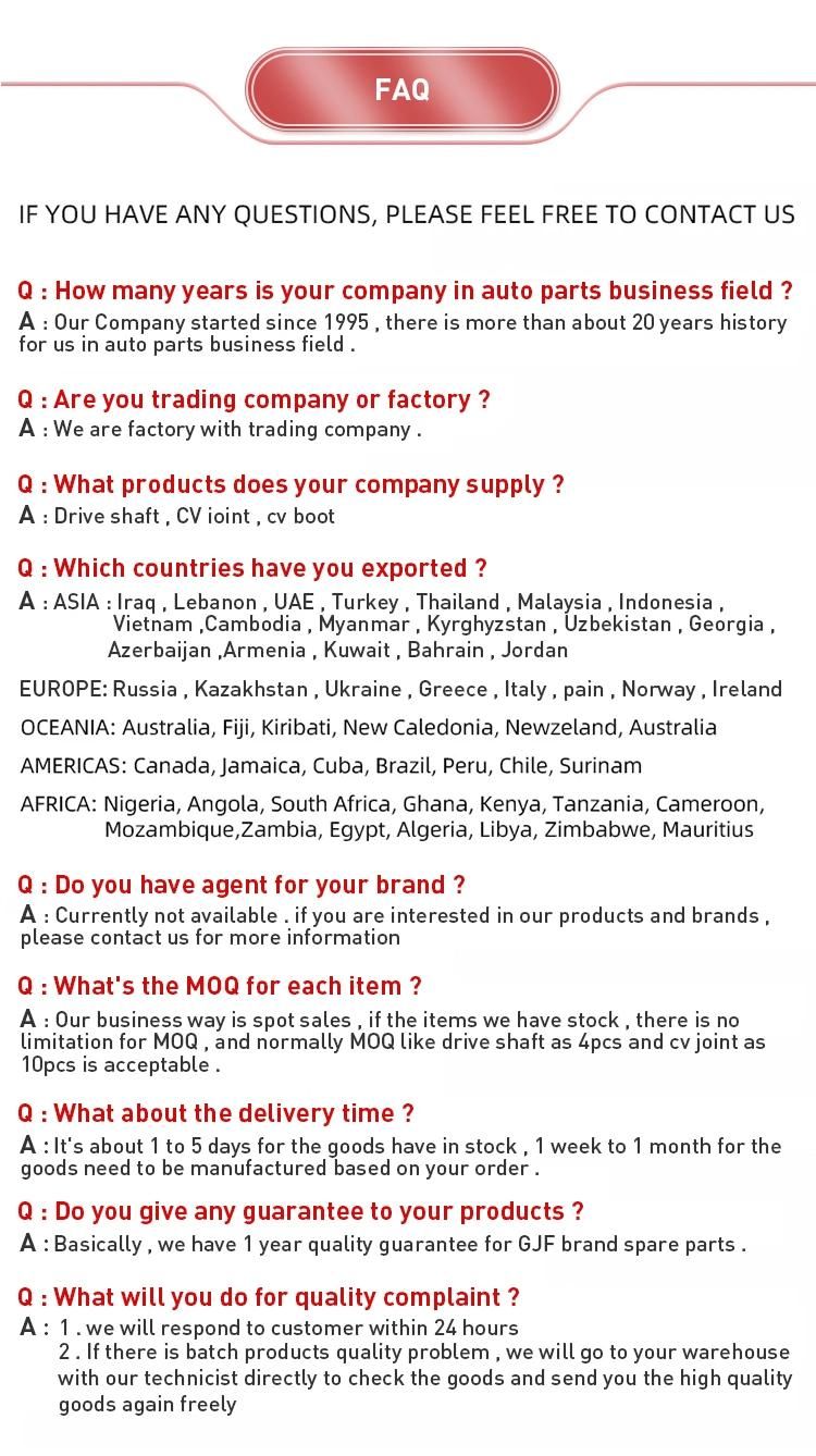 Gjf Good Factory Price High Quality Spare Parts Left and Right Outer C. V. Joint for Nissan
