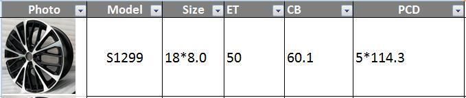 S1299 JXD Brand Auto Spare Parts Alloy Wheel Rim Replica Car Wheel for Toyota Camry 2019
