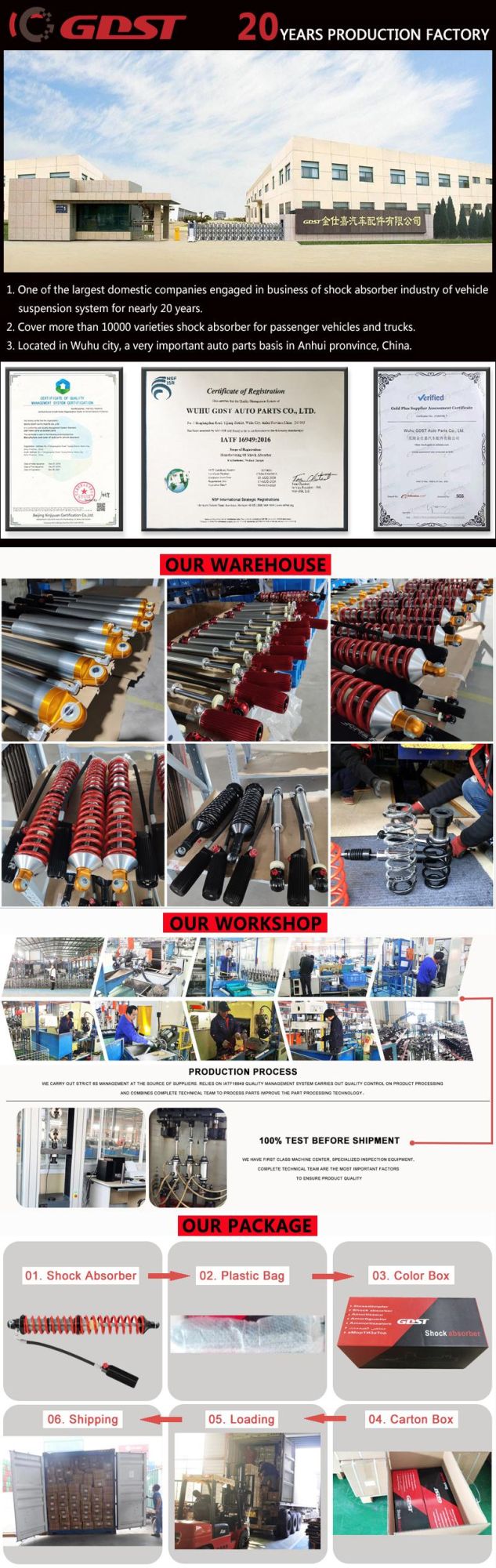 Gdst Manufacturer 4X4 4WD off Road Auto OEM Damping Spring Adjustable Shock Absorber for Toyota Fortuner