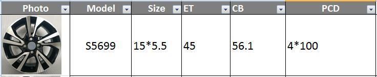 S5699 JXD Brand Auto Spare Parts Alloy Wheel Rim Replica Car Wheel for Honda Greiz