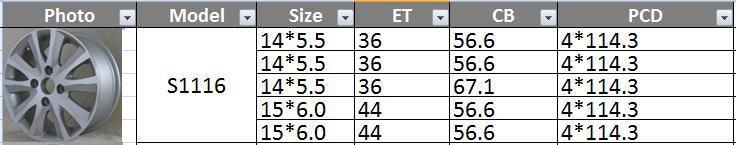S1116 JXD Brand Auto Spare Parts Alloy Wheel Rim Replica Car Wheel for Buick Excelle