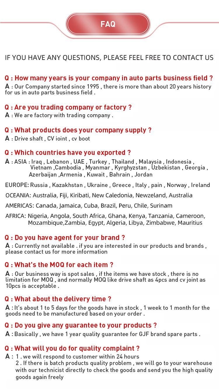 Gjf Brand Factory CV Joint Japan Assemble in China Manufacturer for Mazda M6