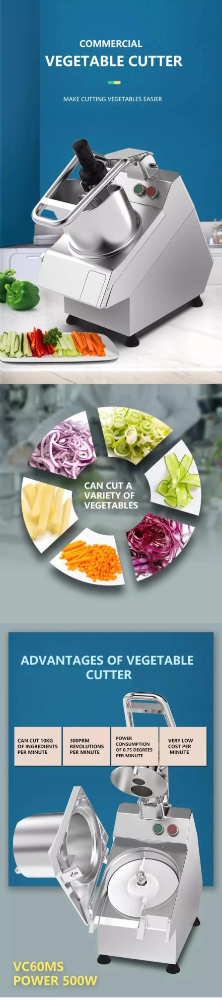 750W Small Electric Vegetables Cutting Machine Multifunctional Commercial Vegetable Cutter Machine