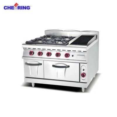 Commercial Gas Range with 4-Burner &amp; Lava Rock Grill &amp; Gas Oven