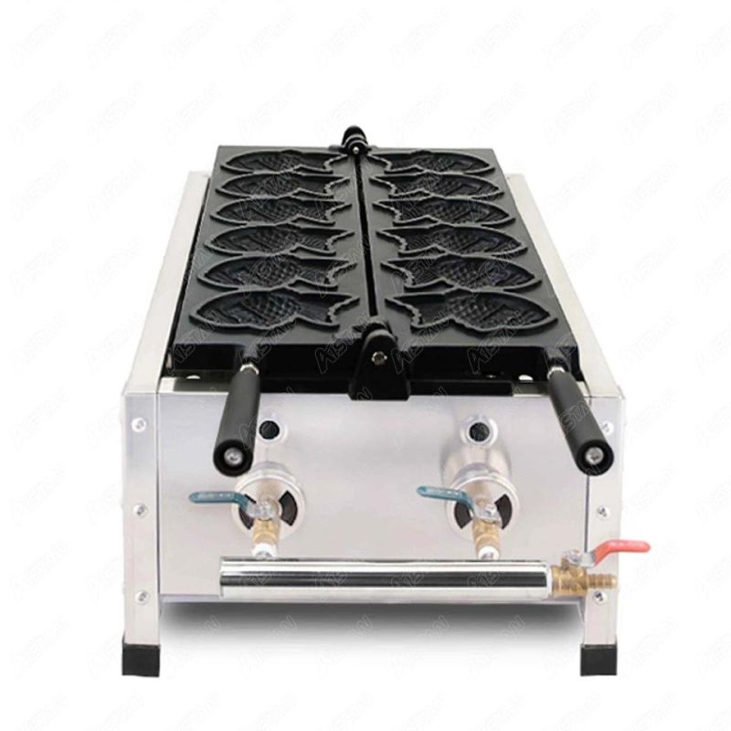 Np268 Commercial Gas Fish Shape Cake Grill 6 Holes Japanese Pastry Taiyaki Waffle Maker Snack Machine with Non-Stick Mould Plate