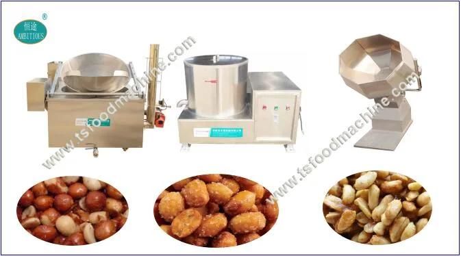 Gas Heating Coated Peanut Frying Machine Deoiling Machine and Mixing Machine