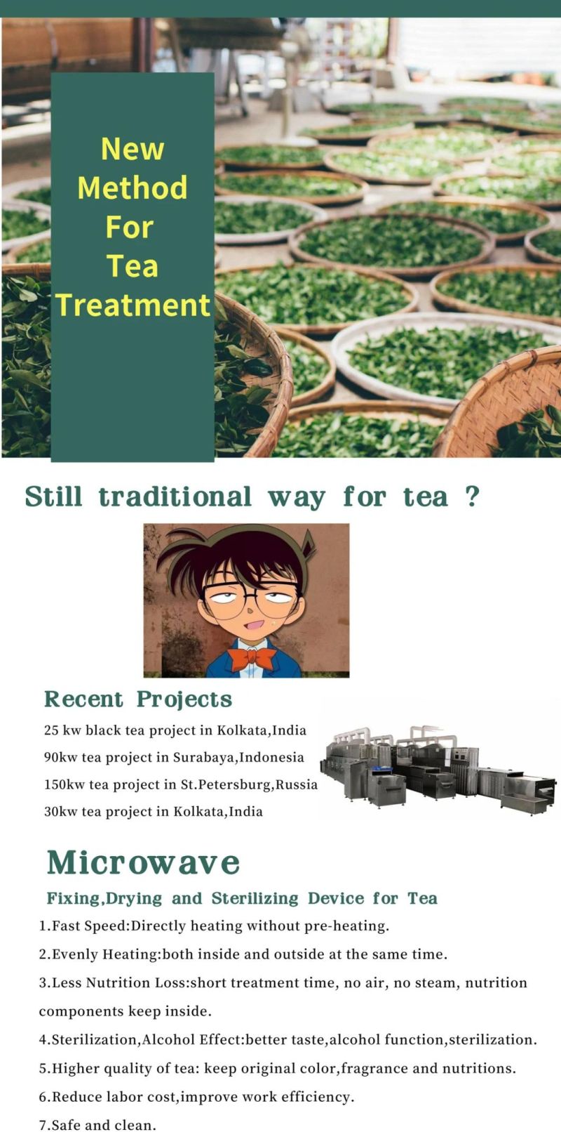 Industrial Tunnel Green Black Tea Powder Microwave Drying and Sterilization Machine