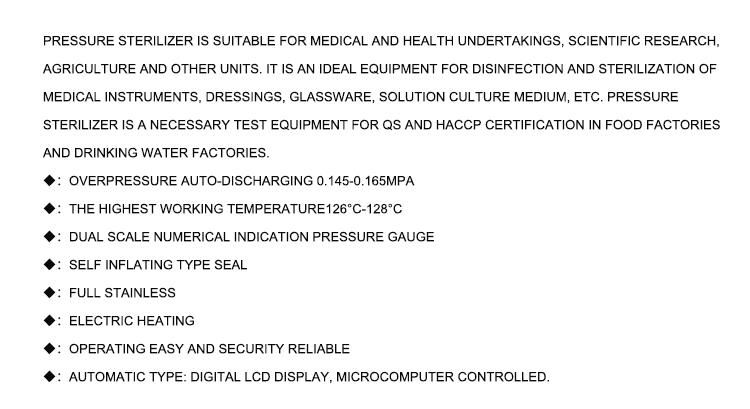 Portable Autoclave Pressure Steam Sterilizer