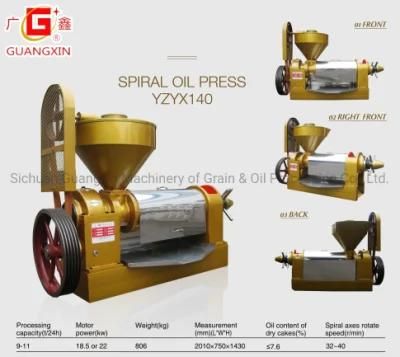 Spiral Oil Press Yzyx140cjgx Peanut Oil Production Machine