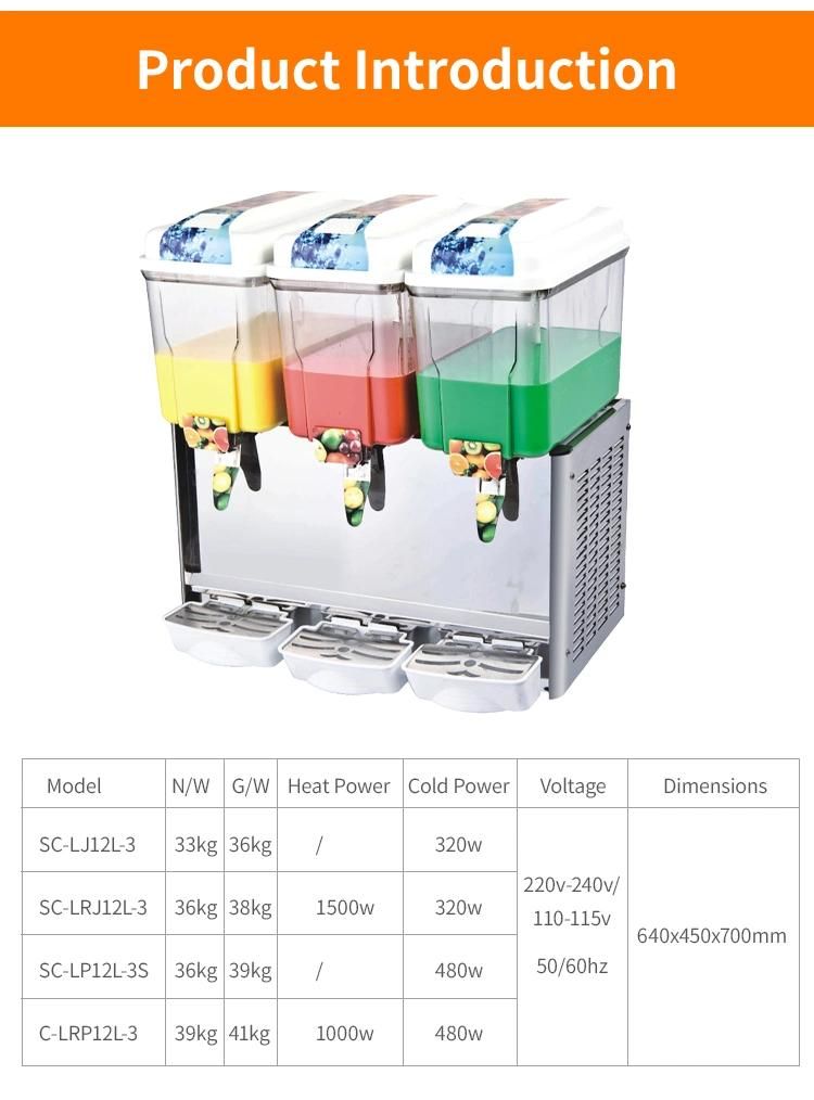 Three Tank Juice Dispenser Heating Stir Funtion Snack Food Shop Commercial Using