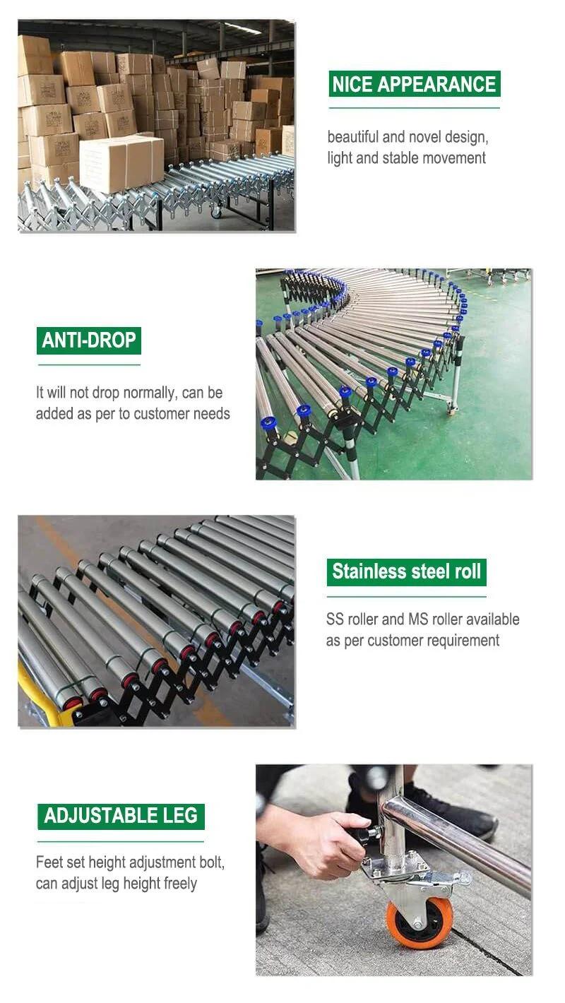 Metal Flexible Expandable Powered Telescopic Roller Conveyor Manufacturer in Kolkata Pakistan Weight Capacity