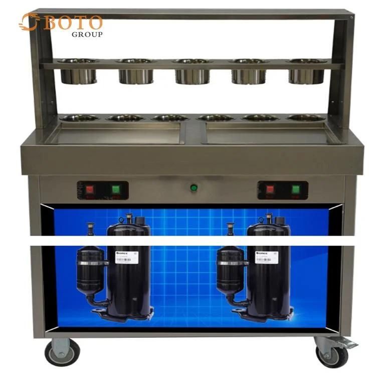 Commercial Catering Stainless Steel Material Freeze Table Double Flat Pan Fry Ice Cream Roll Machine