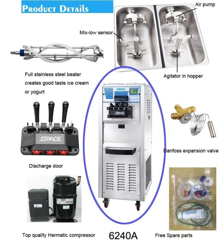 High Capacity Soft Ice Cream Machine with Flexible Stainless Steel Beater