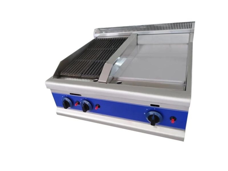 Gas Grill (HGT-S) Half Flat& Half Ribbed/ Lava Rock Grill CE Bakery Equipment
