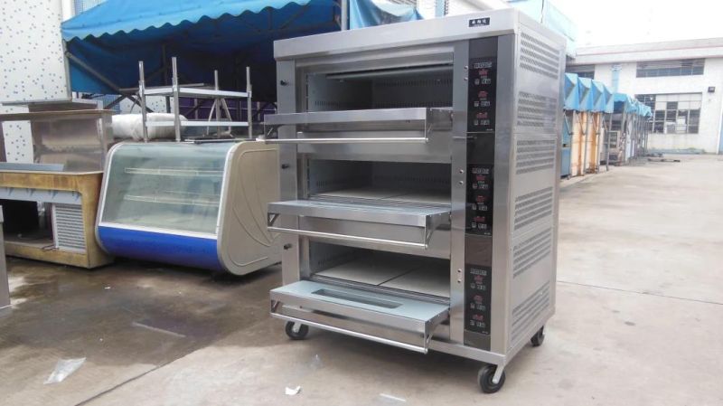 Manufacturer Commercial Three Layer Six Tray Stainless Steel Gas Steam Oven