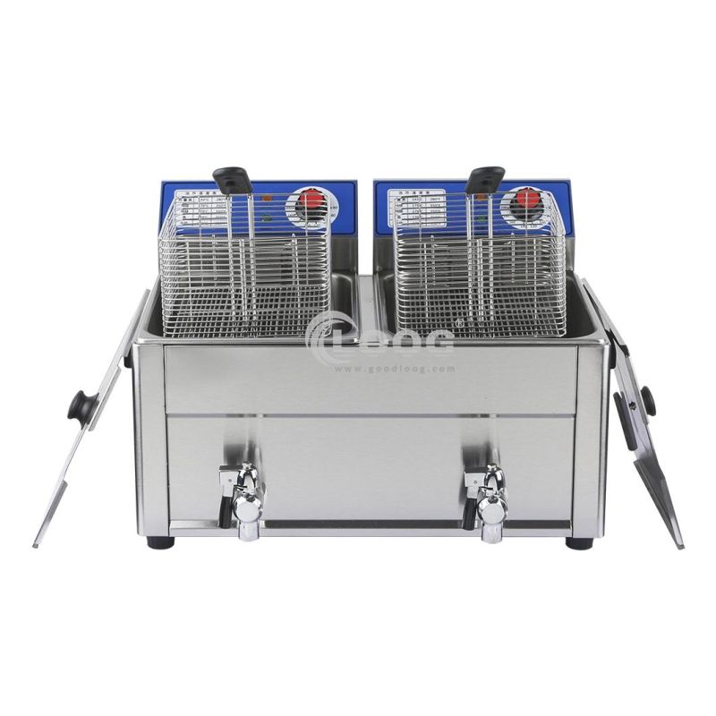 High Quality Catering Equipment Manufacturer Stainless Steel 2 Baskets Tanks Potato Deep Fryer Machine for Hotels Restaurants